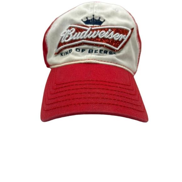 Y2k sparkles Budweiser Baseball Cap Red/Blue Adjustable Strap Hat - Picture 3 of 12